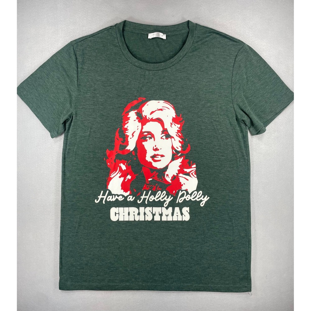 Sheshow Womens T-Shirt Holly Dolly Christmas Green Heathered Tri-Blend Medium